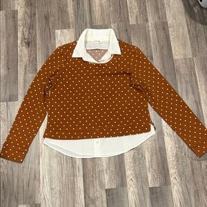 Monteau Rust Polka Dot Sweater with White Collar